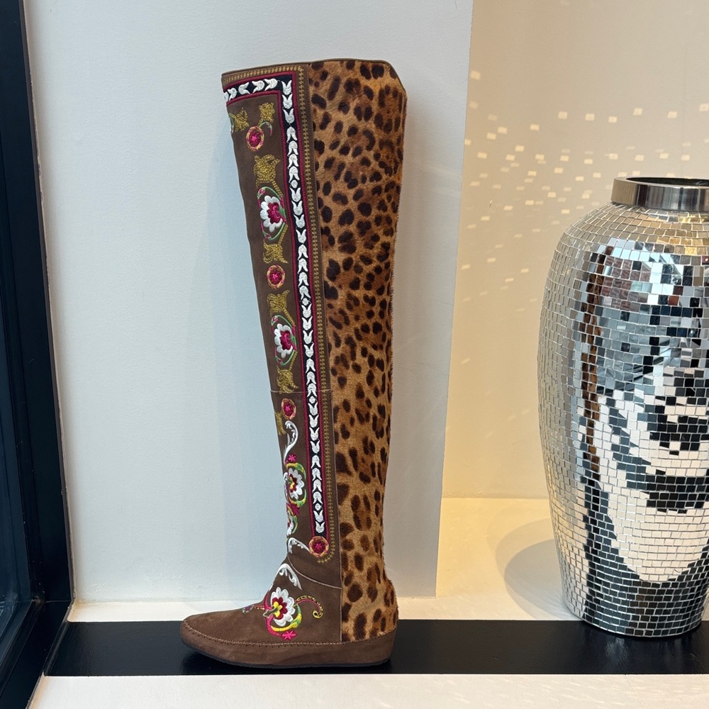 Etro Brown Calfskin Over the Knee Boots